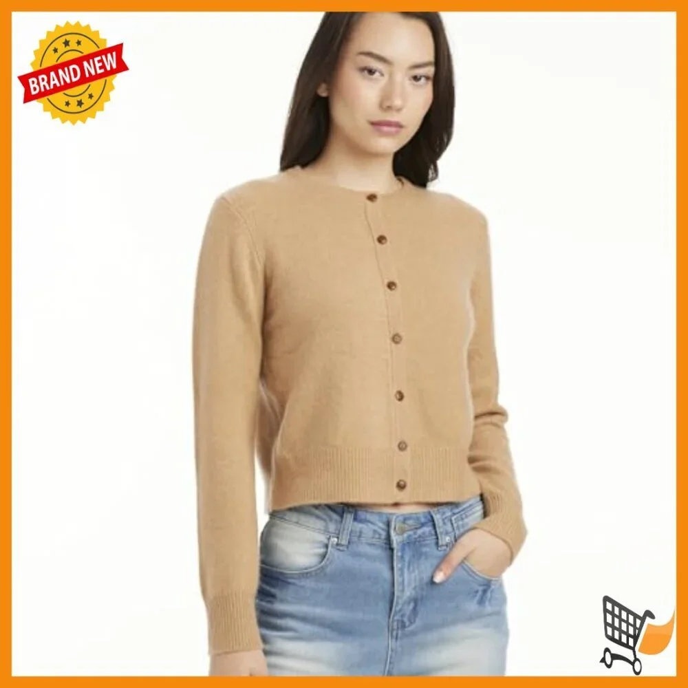 100% Cashmere Cardigan, Slim Fit Crew Neck Button Down, Seamless Luxury Knit